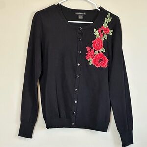 Esperanza Lightweight Black‎ Cardigan Floral Embroidery Womens Size Medium